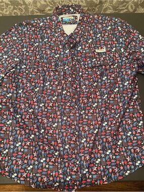 Magellan Outdoors Patriotic Fish Gear 100% Polyester shirt! Men’s Size 2XL, NEW!
